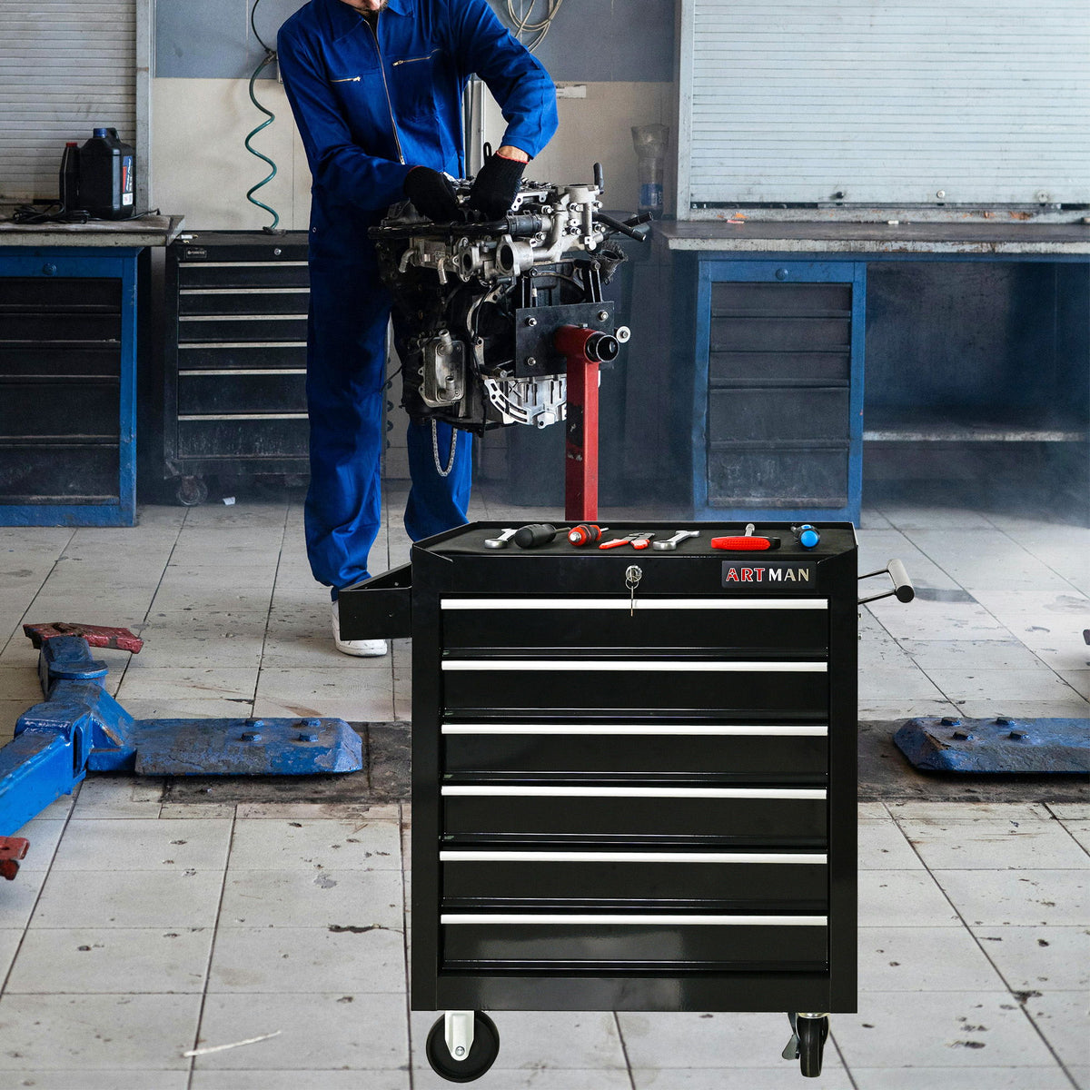 Multifunctional Tool Cart With Wheels And Drawers