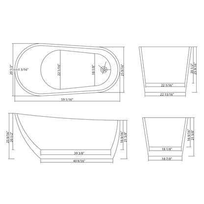 Contemporary Glossy Freestanding Bathtub With Overflow And Drain