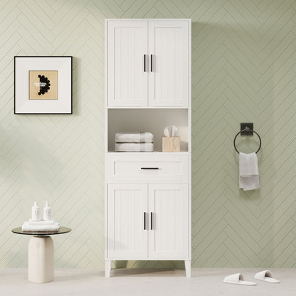 Freestanding Tall Bathroom Cabinet With Soft Close Doors And Adjustable Shelves