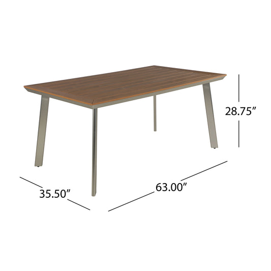 Outdoor Dining Table With Eucalyptus Wood Topped - Silver