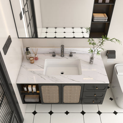Bianco Carrara Venato Elegant Marble Vanity Top, Bathroom Vanity With Undermount Sink, Sintered Stone