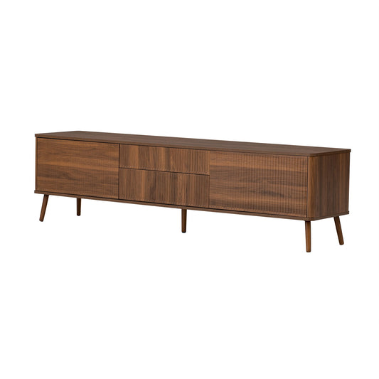 Fluted TV Stand With Storage Drawers And Cabinets For TVs Up To 80", Soft-Close Hinges, Cable Management - Walnut