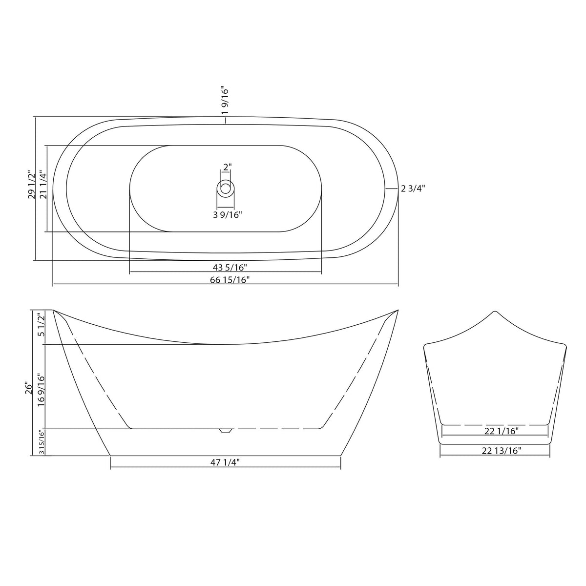 Glossy Freestanding Bathtub, Double Slipper Design, Deep Soaking Comfort
