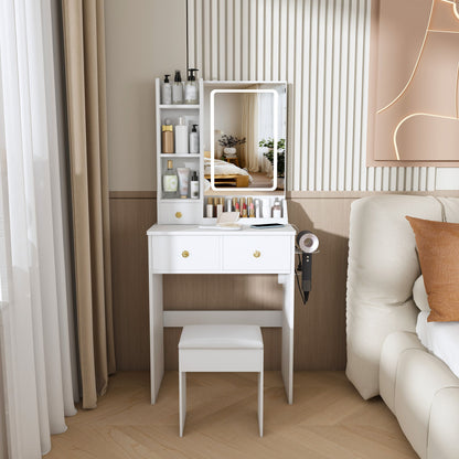 Modern Small Vanity Desk With 3 LED Lighting Modes, 3 Drawers