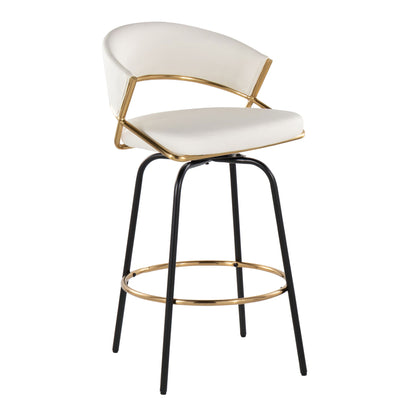 Jie - Fixed Height Contemporary Counter Stool With Swivel Round Footrest (Set of 2) - Gold / White / Black