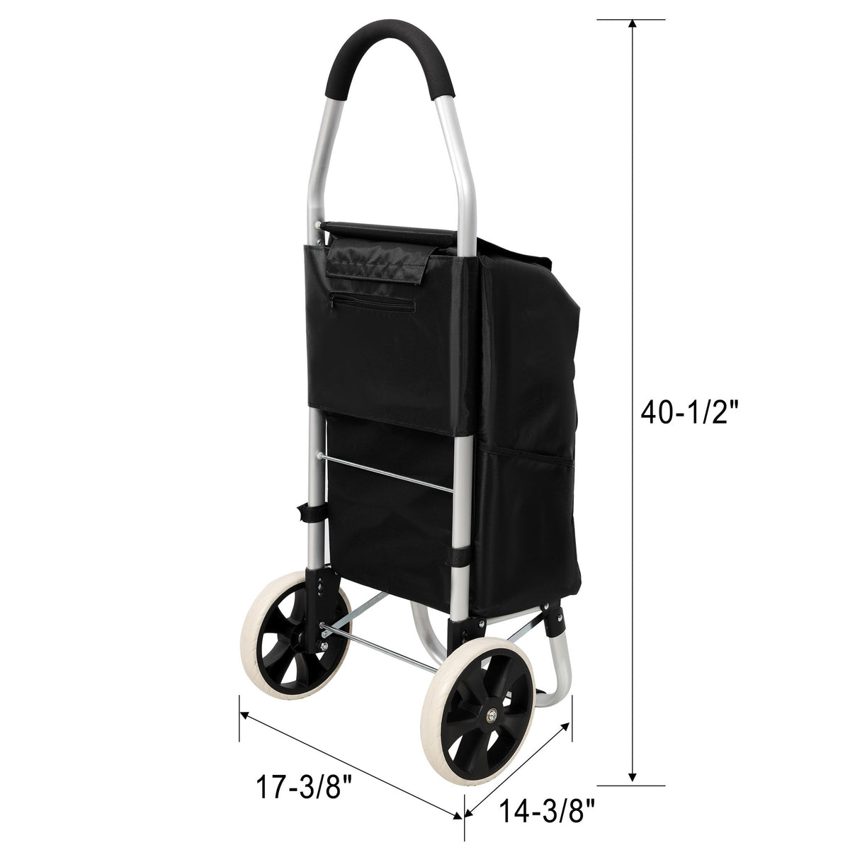Foldable Shopping Trolley With Wheels And Removable Waterproof Bag - Black