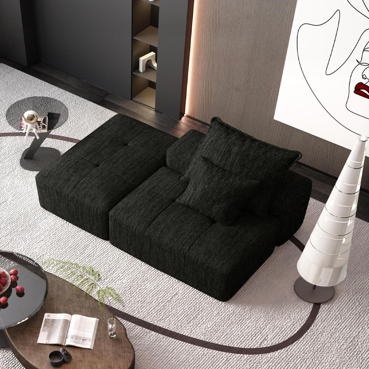 Modern Oversized Modular Sectional Sofa, Sparkling Fabric Soft Cushions With 2 Pillows