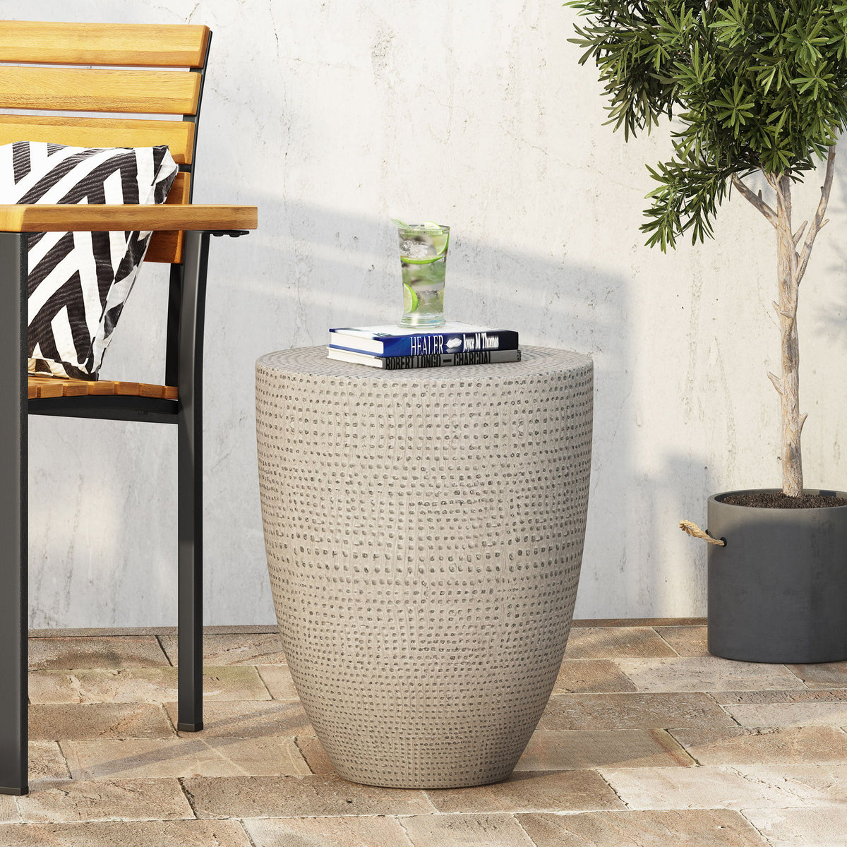 Outdoor Lightweight Concrete, Side Table - Natural