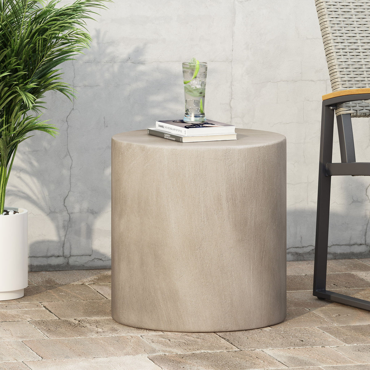 Cylindrical Design, Outdoor Lightweight Concrete Side Table