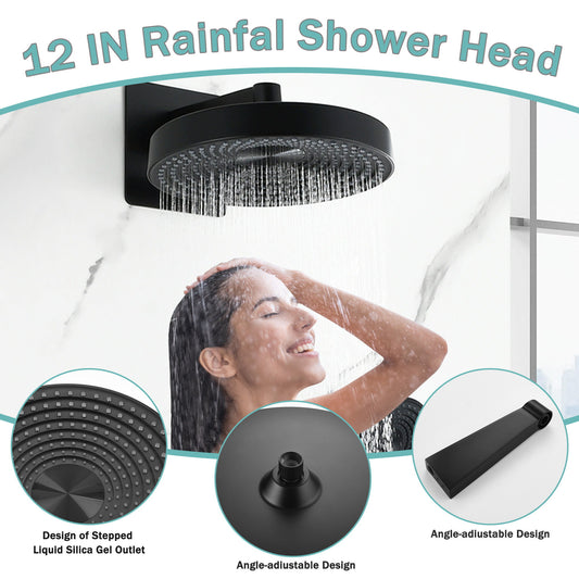 Concealed Shower System 2 Function Set With Control Valve - Matte Black
