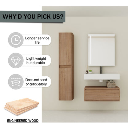 Modern Wall Mounted 30 Inch Bathroom Vanity With Resin Sink And 2 Side Cabinet - Imitative Oak