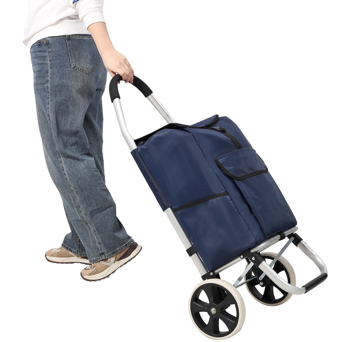 Foldable Shopping Trolley With Wheels And Waterproof Bag - Blue