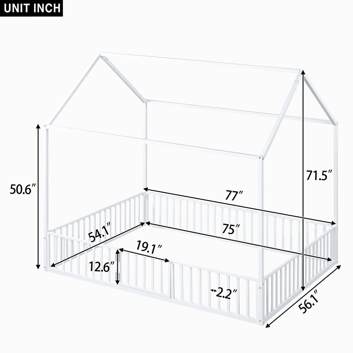 Metal House Bed With Fence And Door