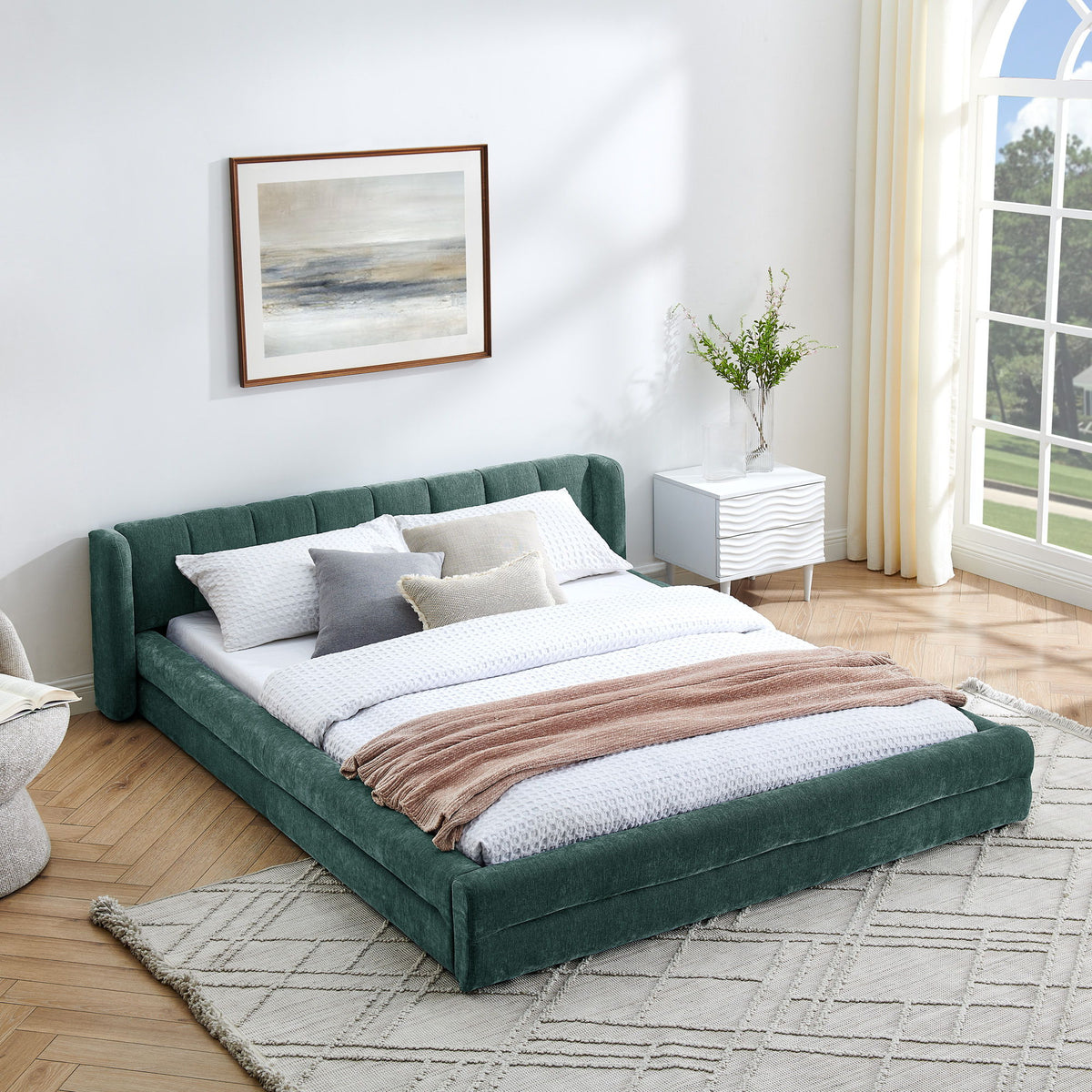 Modern Upholstered Bed Frame With Thick Fabric And Headboard