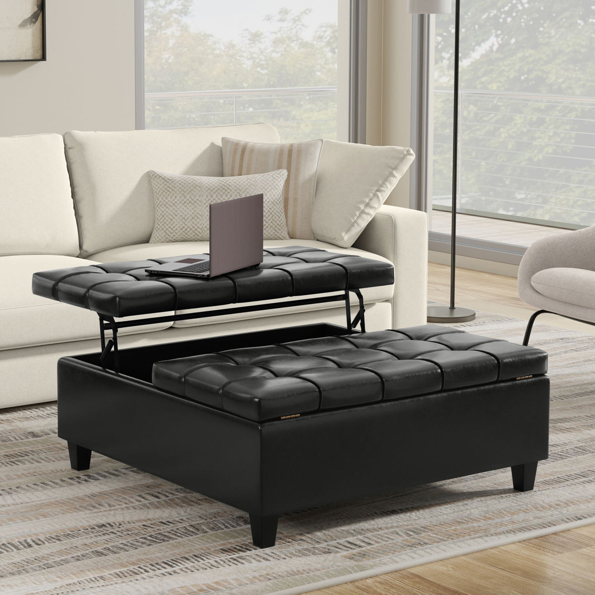 Harrison - Large Square Coffee Table Storage Ottoman - Black