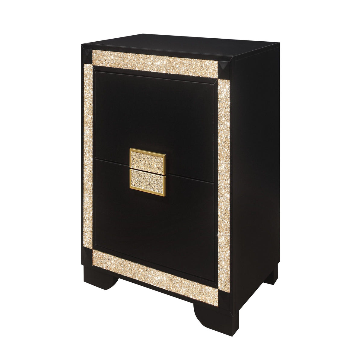 Lively - Nightstand With Glitter Detail And Thick Bar Handle Hardware - Black