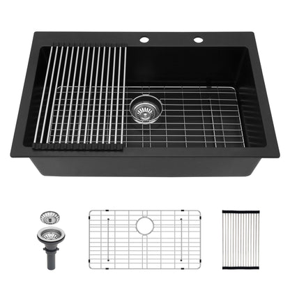 Kitchen Sink Granite Composite Drop In Sink With Durable Material - Black