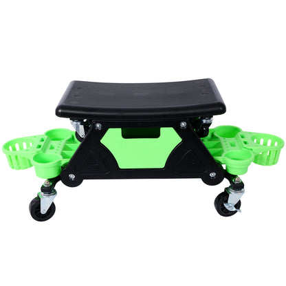 Rolling Detailing Creeper Seat With Wheels, Removable Tool Trays, 300 Lbs Capacity - Green