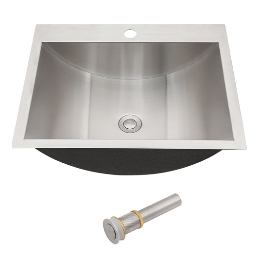 21 X 17" Drop In Bathroom Sink With Pop Up Drain, Stainless Steel Su304, Durable & Rust Resistant, Easy Installation - Brushed Nickel