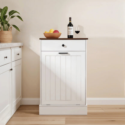 Tilt Out Trash Cabinet With Drawer, 10 Gallon Hamper - White