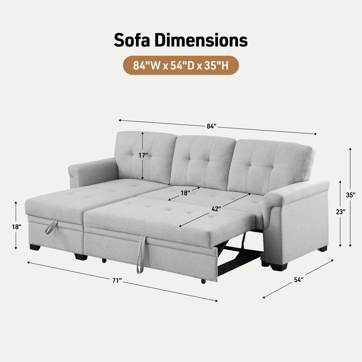 Lucca - Reversible Sleeper Sectional Sofa With Storage Chaise