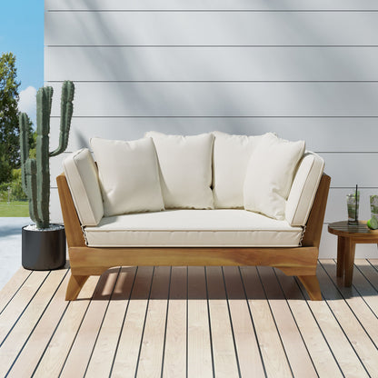 Outdoor Acacia Wood Expandable Daybed With Cushions
