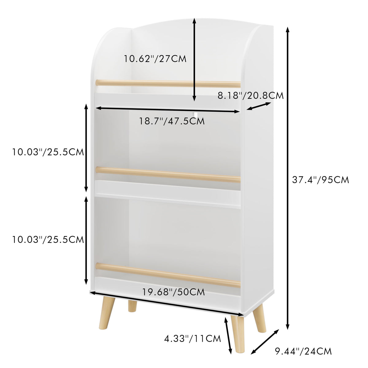 Bookshelf 3 Tier Book Organizer With Toy Storage - White