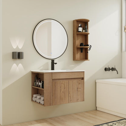 Modern Wall Mounted Bathroom Vanity With Sink And Storage Rack Soft Close Doors - Imitative Oak