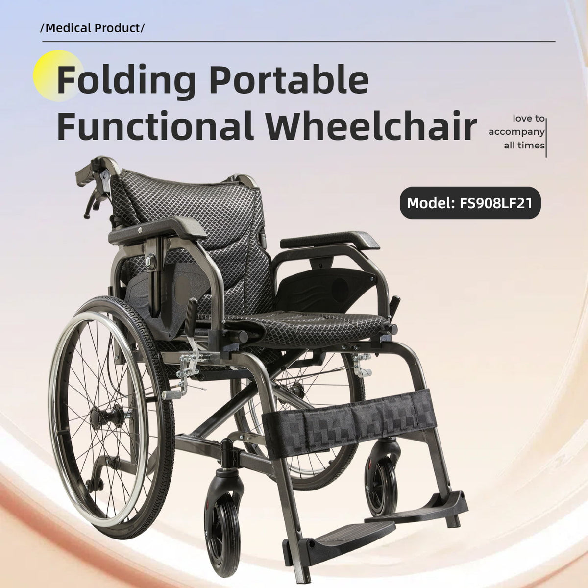 Premium Lightweight Foldable Transport Wheelchair For Adults