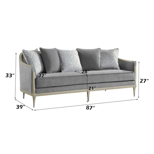 Fernando - Sofa With 5 Pillows - Champagne / Gray