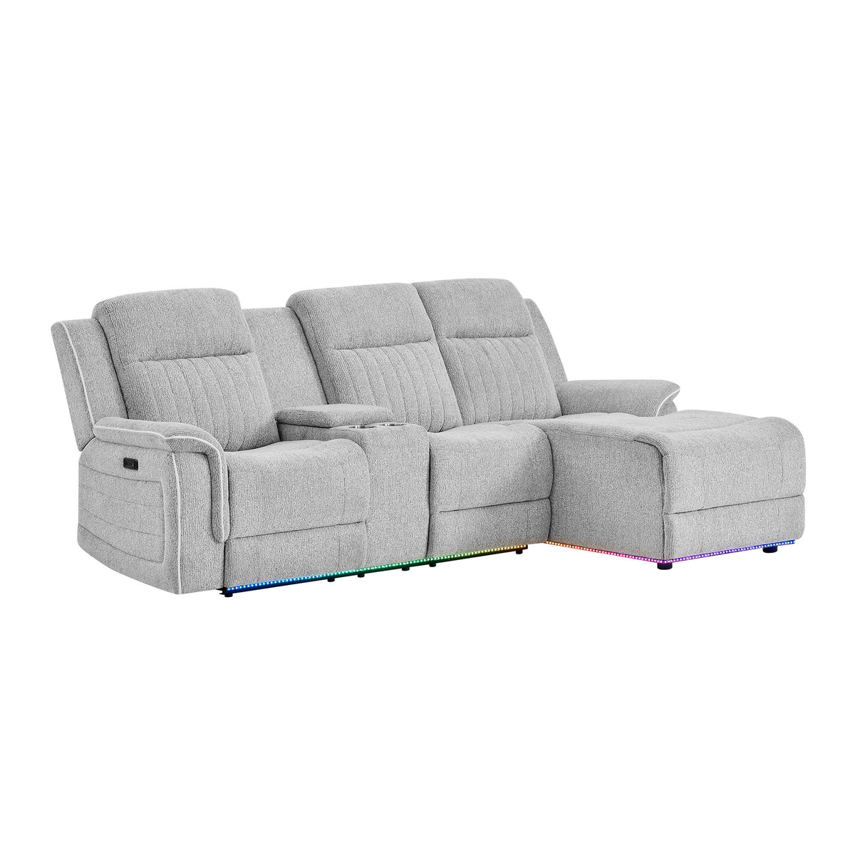 Ian - Power Reclining Chaise With LED Lighting, Pushback Design - Gray