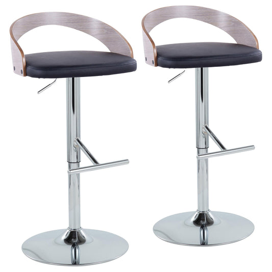Grotto - Contemporary Adjustable Height Barstool With Swivel With Straight T Footrest (Set of 2) - Black