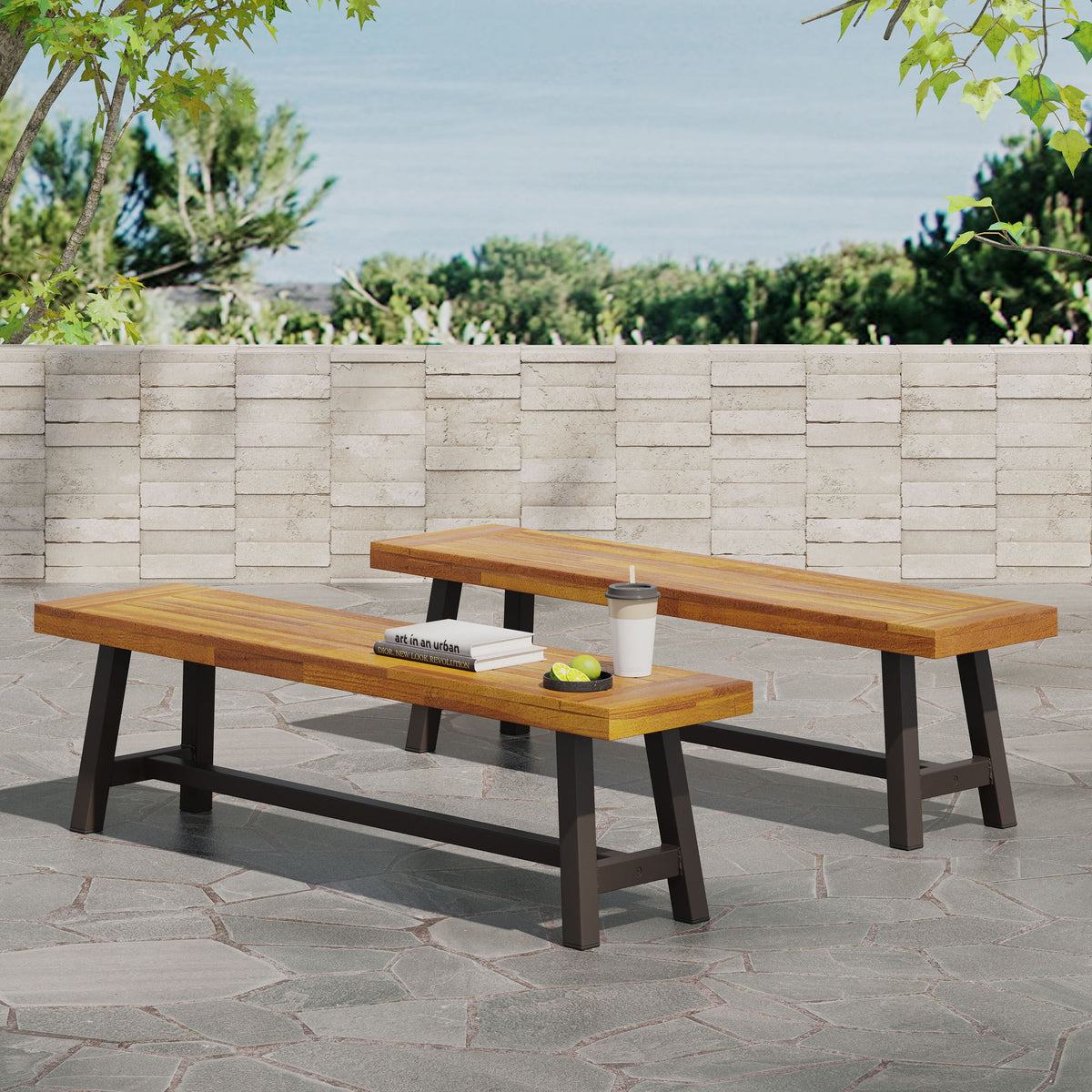 Tranquilizer - Outdoor Acacia Wood Bench With Slat Panel Design