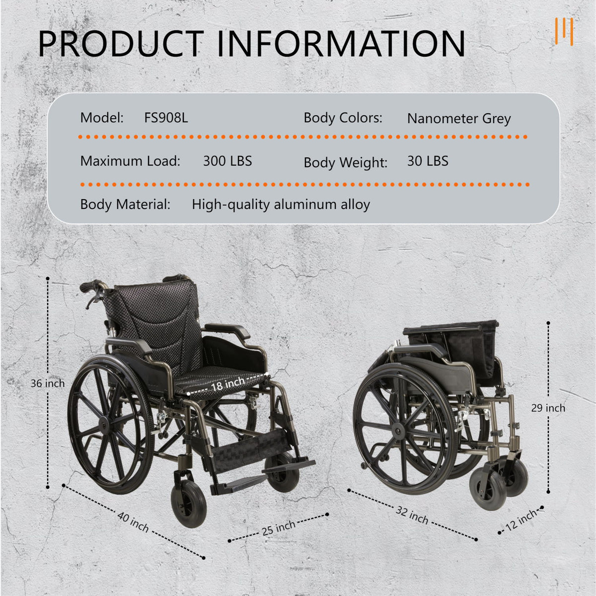Lightweight Foldable Nursing Wheelchair For Adults Double X Force Support, 300Lbs Capacity, Breathable Cushion & Anti Backflip Design With Tires, Adjustable Seat Belt, Quick Release Wheels - Dark Gray
