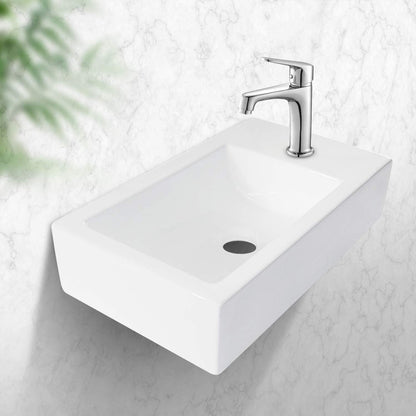 Modern Ceramic Rectangle Wall Mount Bathroom Sink With Single Faucet Hole