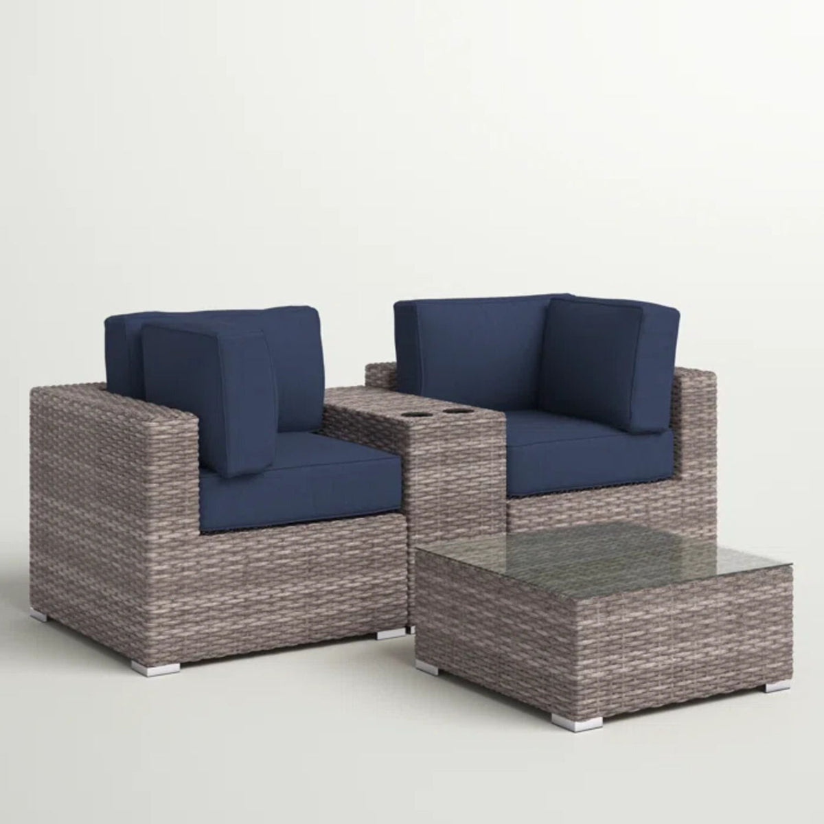 Wicker Seating Group Set With Table And Cushions