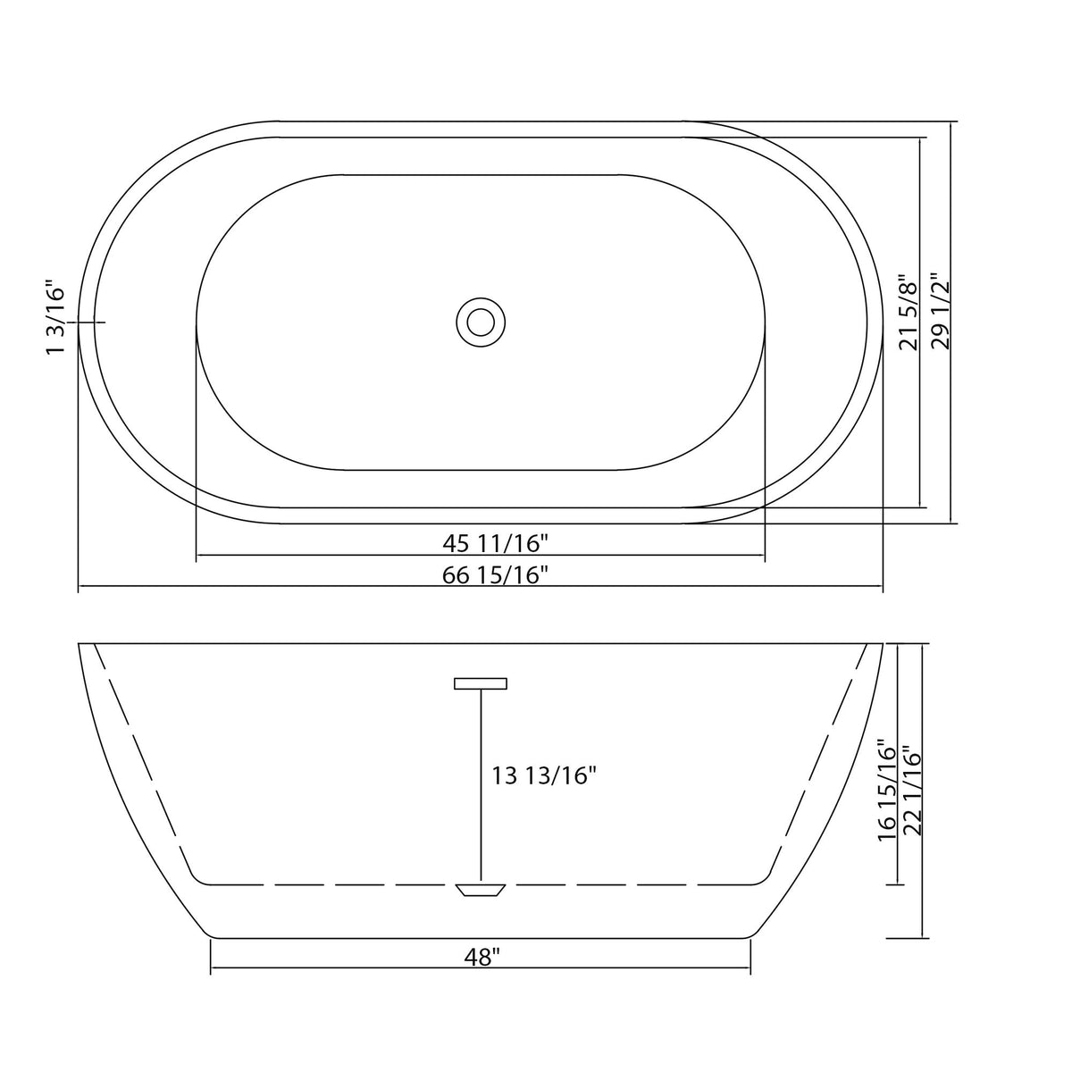 Elegant Oval Freestanding Bathtub, Overflow & Pop Up Drain