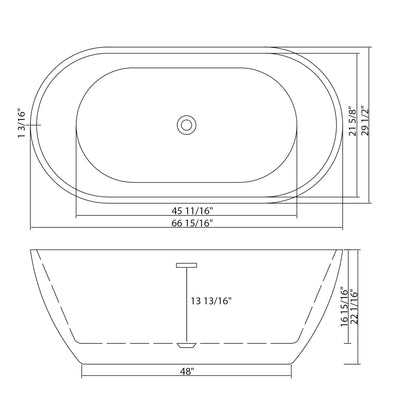 Elegant Oval Freestanding Bathtub, Overflow & Pop Up Drain