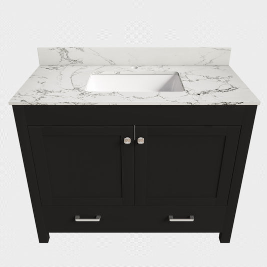 Bathroom Vanity Set, Fluted Cabinet, Soft Close Doors & Drawers, Single Faucet Hole, Sink Included - Black