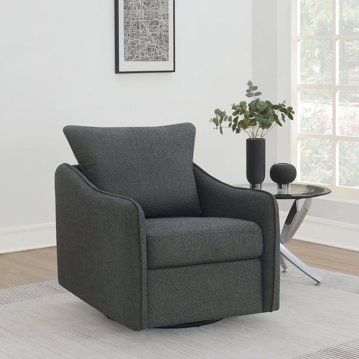 Nikko - Upholstered Swivel Chair - Charcoal