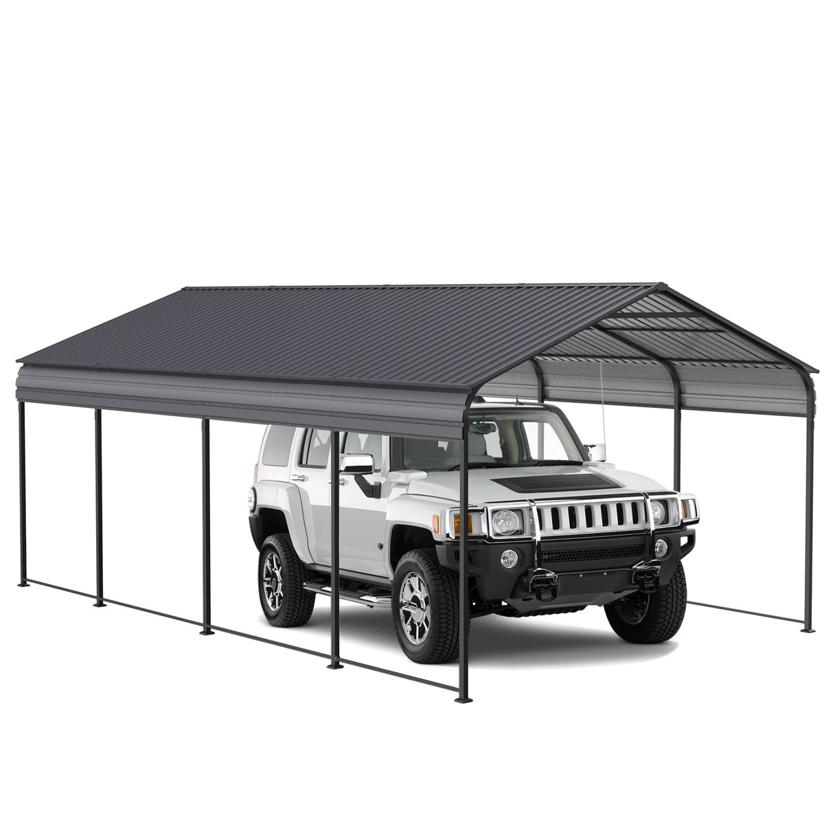 Metal Carport 12 X 20 Ft Heavy Duty With Galvanized Steel Roof Metal Garage Canopy With Galvanized Steel Roof & Frame Car Tent Outdoor Storage Shed For Car Boats And Truck - Alabaster / Dark Gray