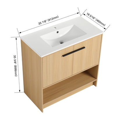 Modern Bathroom Vanity With Ceramic Sink, Freestanding Cabinet, Soft Closing Doors