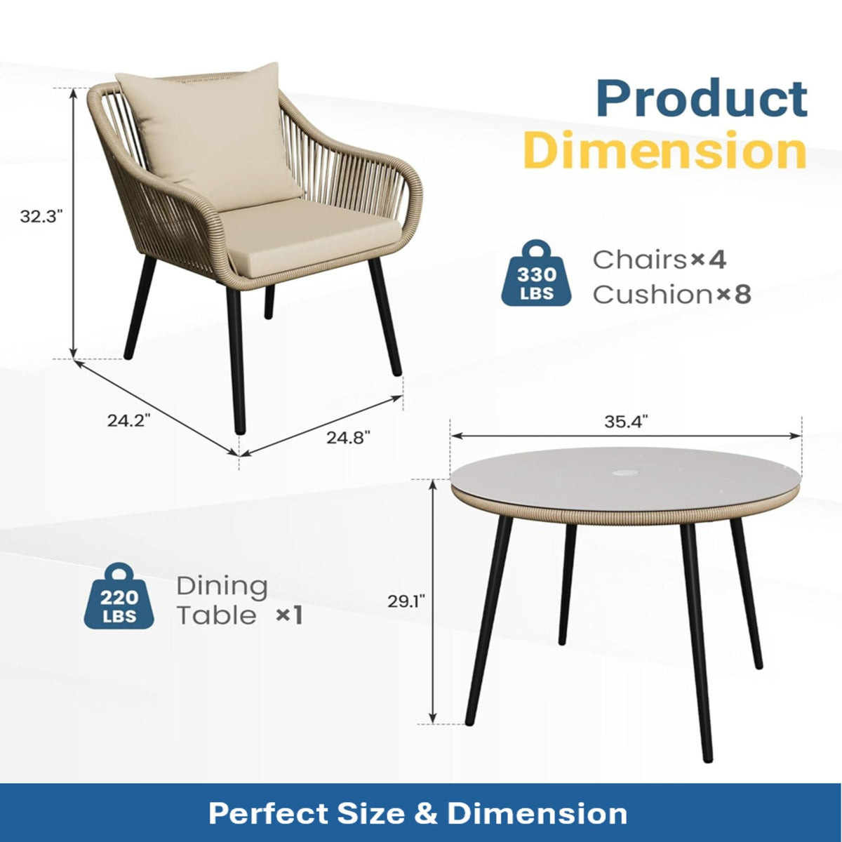 5 Piece Twisted Rattan Patio Dining Set With Table