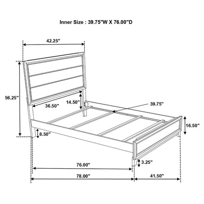 Twin Panel Bed With Tapered Legs - Gray