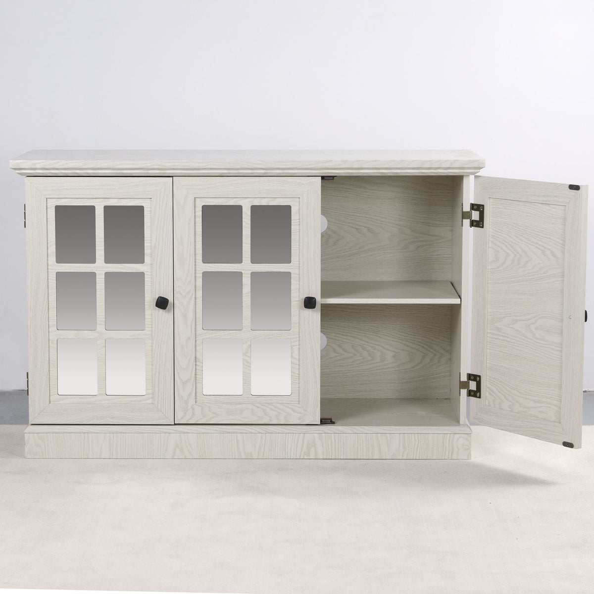 Storage Cabinet With 3 Mirrored Acrylic Doors, Adjustable Shelves