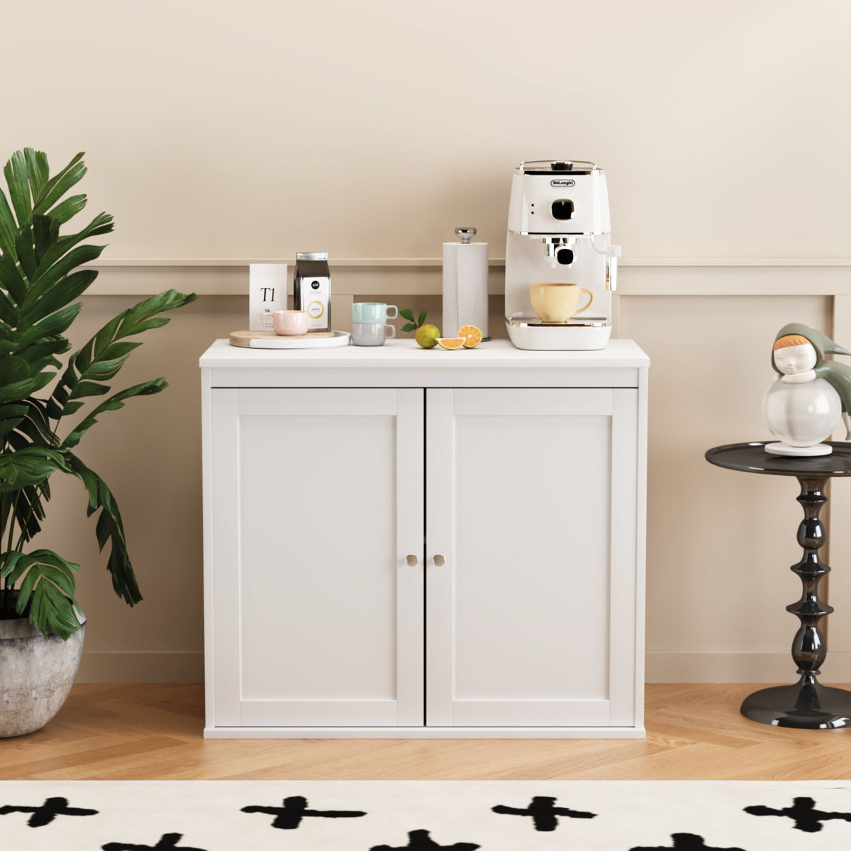 Kitchen Storage Cabinet With Double Doors, Adjustable Shelves, Sideboard Buffet For Dining Room - White