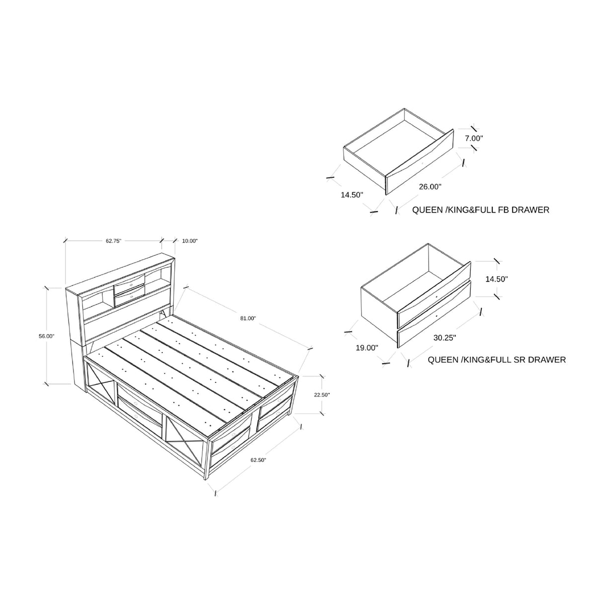 Lucille - Bed With Storage And Bookcase Headboard