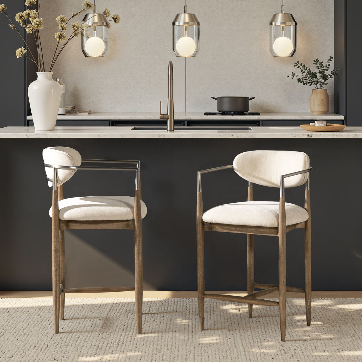 Artemis - Mixed Material Upholstered Counter Stool - Warm White