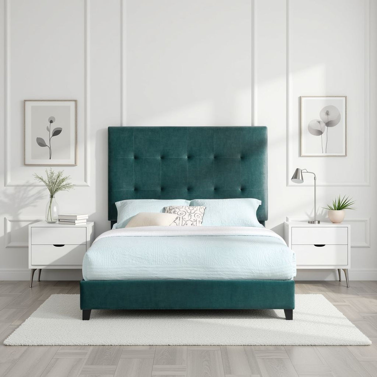 Tufted Upholstered Headboard Platform Bed