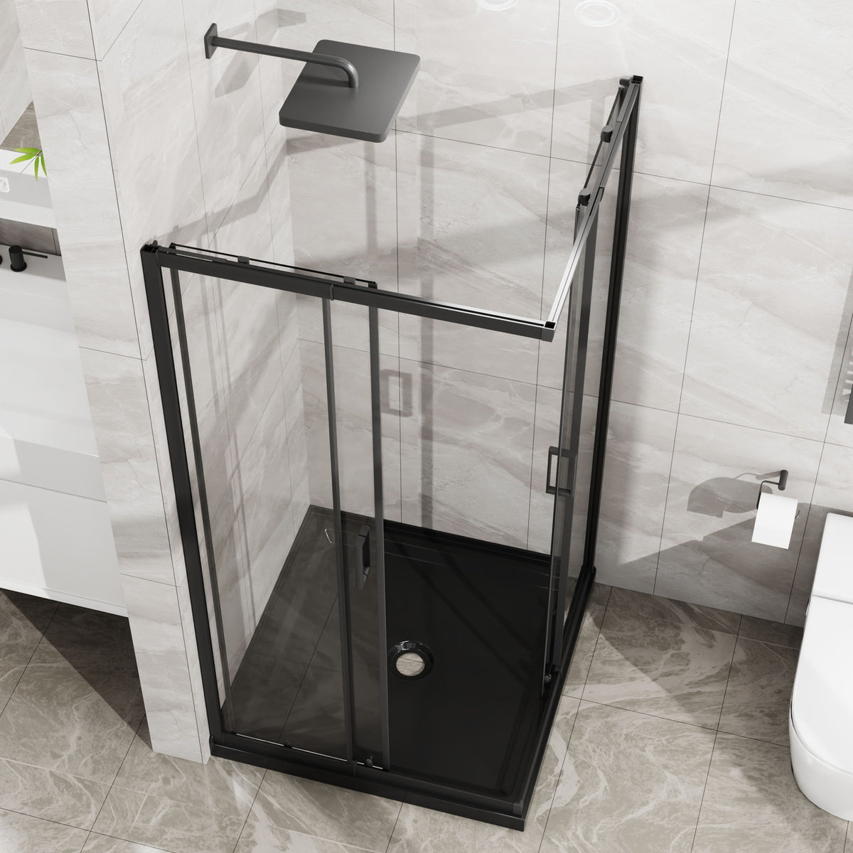 Corner Sliding Shower Door Combo With Base (No Drain Kit)